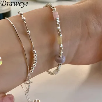Draweye, Серебряные украшения для женщин, Элегантные бусы, Змеиные цепочки, браслет, Корейская мода, Элегантные Простые Милые браслеты Mujer