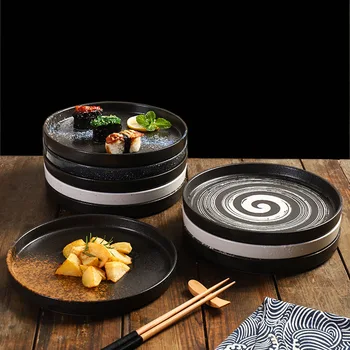9-дюймовый диск японско-корейская керамическая посуда для ресторана с плоским корпусом, коммерческие тарелки для стейков, пасты, западной пиццы
