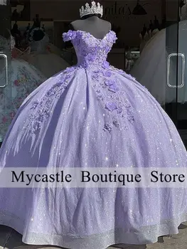Элегантное Фиолетовое Кружевное Бальное Платье Quinceanera Dresses 2023 С 3D Аппликацией Из Бисера Sweet 16 Dress Корсетное Платье Vestidos De 15 Anos