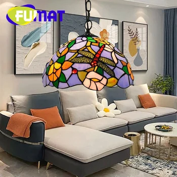 Светильник ФУМАТ Тиффани, роскошный потолочный светильник, витражи в стиле арт-деко, столовая, кабинет, спальня, люстра в стиле стрекозы