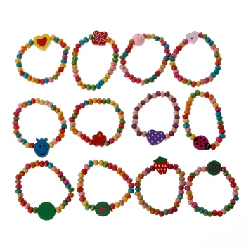 Многоцветные браслеты, 12 шт./компл., деревянные браслеты, браслеты для маленьких девочек, украшения ручной работы, декор для подростков