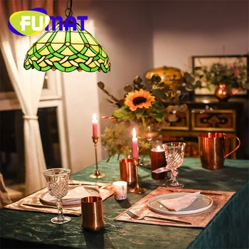 Люстра из витражного стекла FUMAT Tiffany в винтажном стиле в стиле ар-деко, гостиная, спальня, кровать, эркер, столовая, подвесной светильник